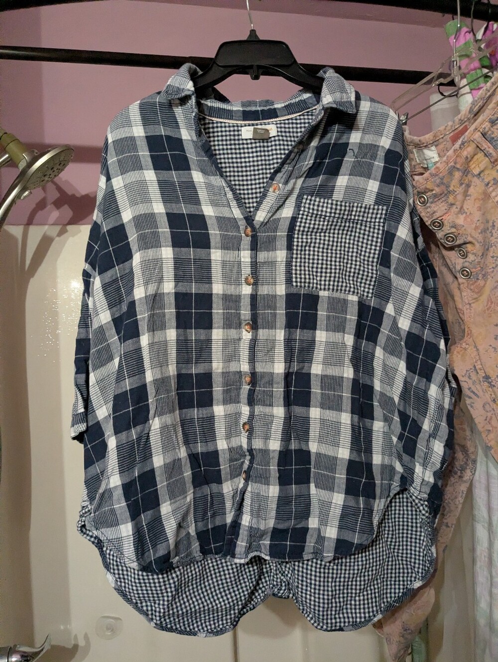Anthropologie Navy and White Plaid Button-Up Shirt